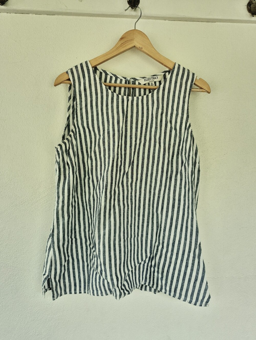 100% Linen Tank Top By Ellen Tracey Blue And White Stripes